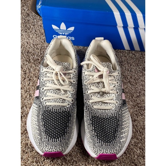 Adidas Swift Run 22 Women Shoes Black White Pink Knit Comfort Athletic Sneaker - Picture 12 of 13